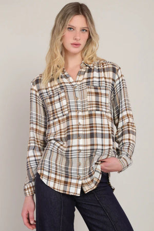 Room 34 Plaid Shirt Brown/Navy Plaid