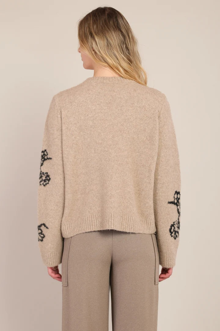 Room 34 Flower Crewneck Sweater Taupe