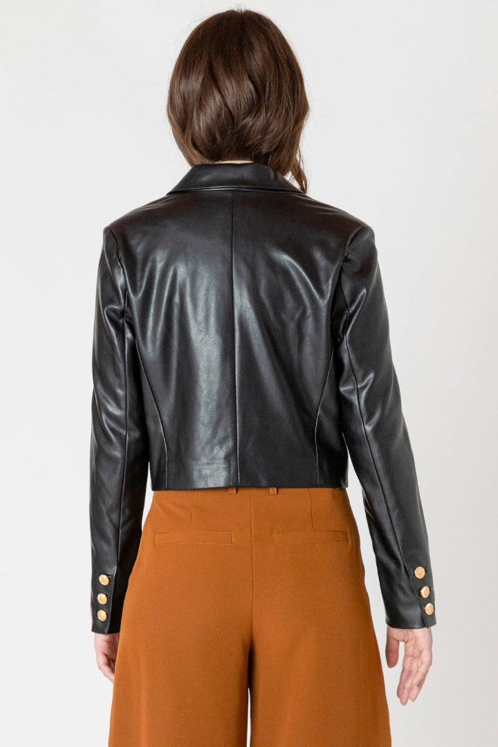 Black Tape Faux Leather Cropped Jacket Black