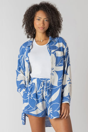 Room34 Button Front Linen Shirt Azure Floral