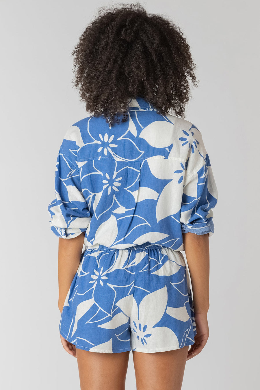 Room34 Button Front Linen Shirt Azure Floral