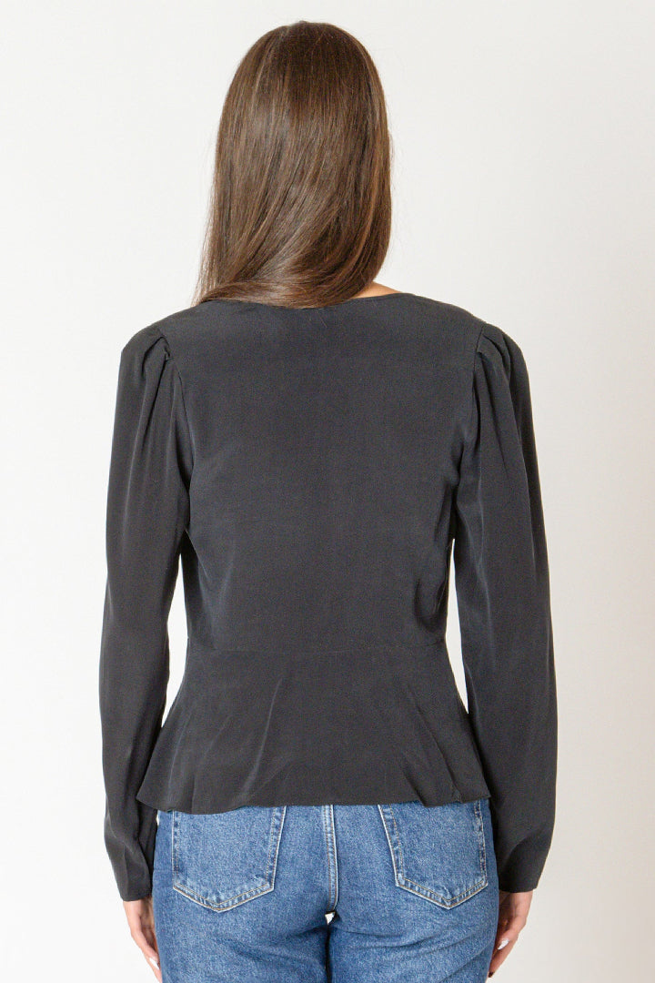 Black Tape Peplum Detail Blouse Black