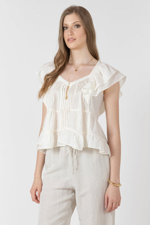 Room34 Printed Ruffled Tencel Blouse White