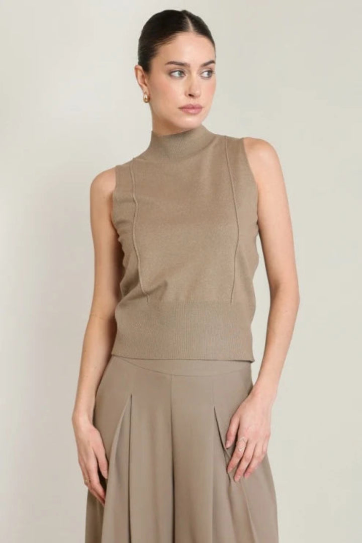 Black Tape Mock Neck Sleeveless Top Mushroom