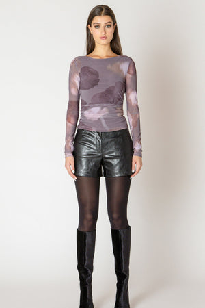 Black Tape Printed Mesh Top Mauve Floral