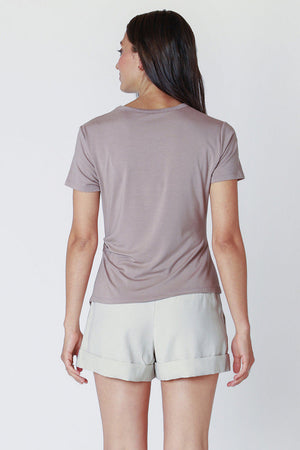 Black Tape SS Gathered Angled Hem Top Cool Taupe