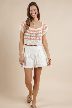 Sage the Label Sip & Read Striped Sweater Top Ivory Coral