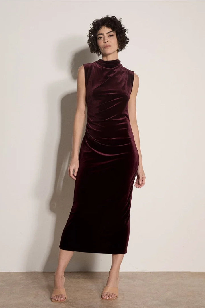 Apricot Velvet High Neck Bodycon Dress Burgundy