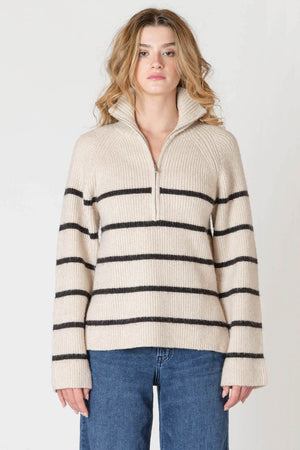Room 34 Half-Zip Longline Sweater Oat/Black Stripe