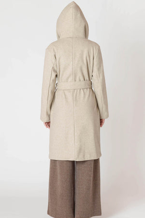 Room 34 Belted Hooded Coat Stone