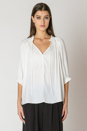 Black Tape Soft Pleated Top White