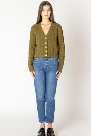 Black Tape Cable Knit Cardigan Evergreen