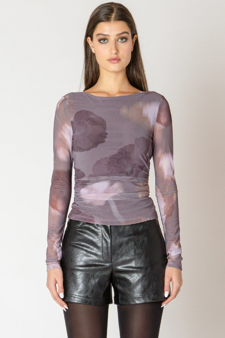 Black Tape Printed Mesh Top Mauve Floral
