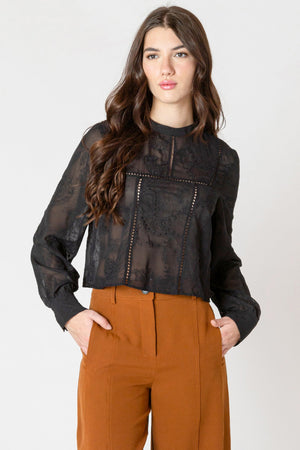 Black Tape Embroidered Lace Insert Top Black