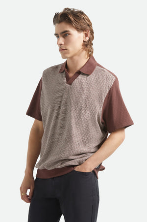 Brixton Theo Jacquard S/S Polo Chocolate Off White