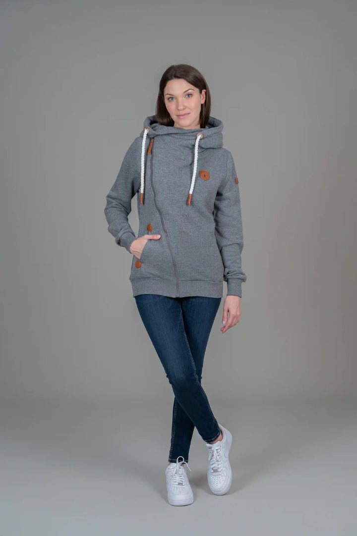 Wanakome Athena Asymmetric Full Zip Hoodie Dark Grey Heather