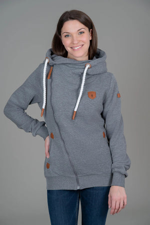 Wanakome Athena Asymmetric Full Zip Hoodie Dark Grey Heather