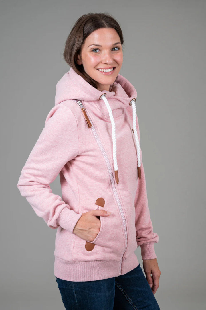 Wanakome Athena Asymmetric Full Zip Hoodie Heather Pink