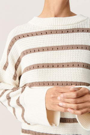 Soaked In Luxury SLRavalina Stripe Pullover White/Walnut