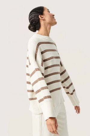Soaked In Luxury SLRavalina Stripe Pullover White/Walnut