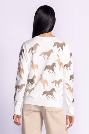 Pink Martini Wild Horses Sweater White Brown