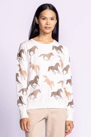 Pink Martini Wild Horses Sweater White Brown