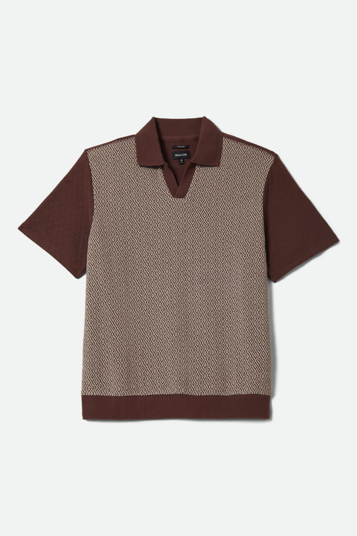 Brixton Theo Jacquard S/S Polo Chocolate Off White