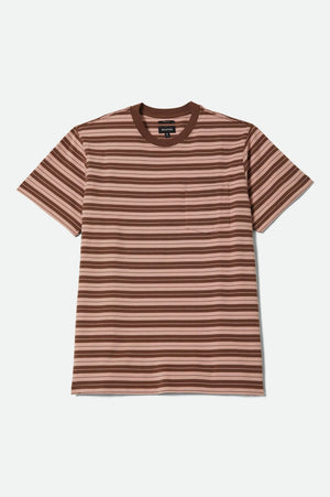 Brixton Nova Stripe S/S Pocket Tee Pinecone Brown Silver Pink Worn Wash