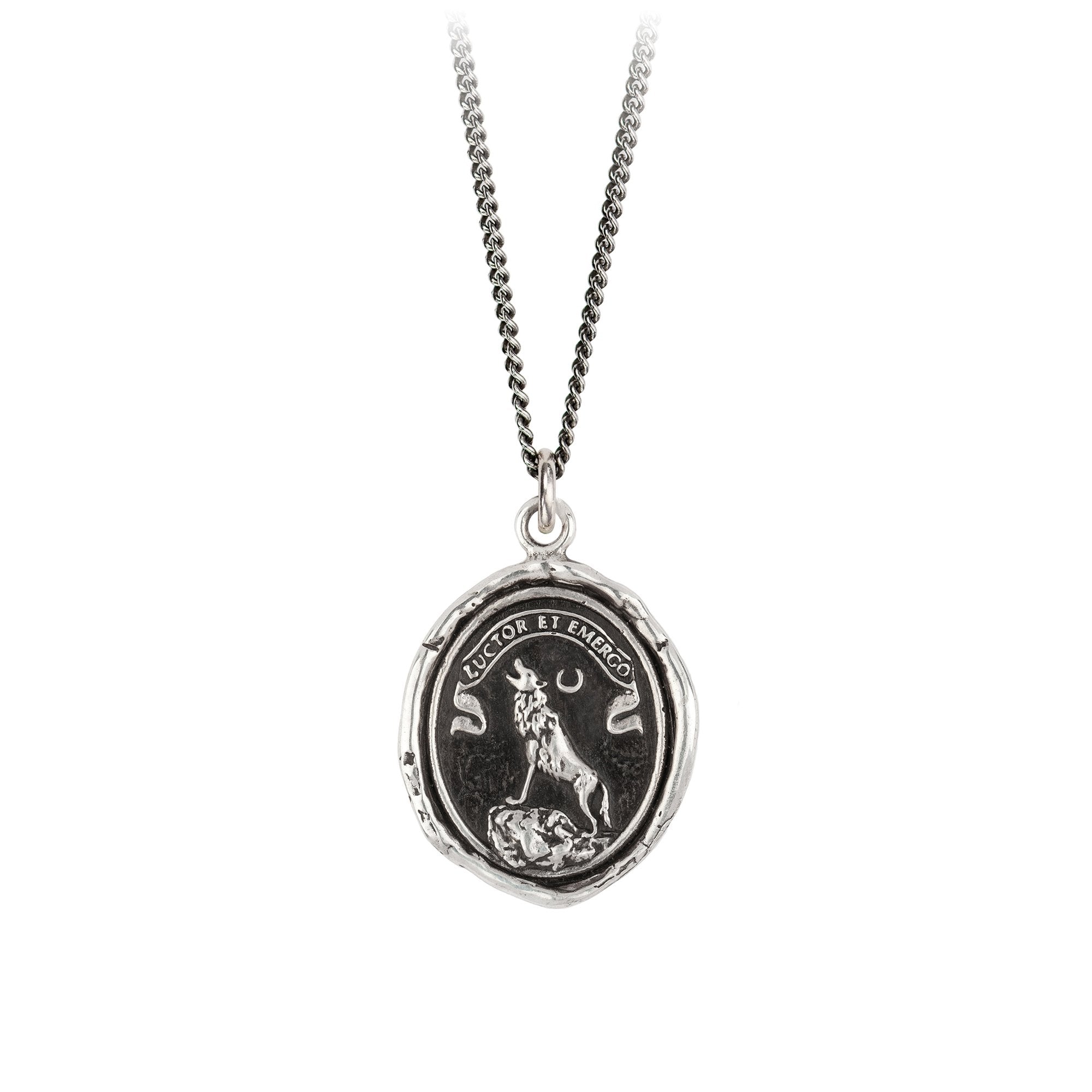 Pyrrha Talisman Struggle and Emerge 18" Oxidized Sterling Silver Fine Curb Chain